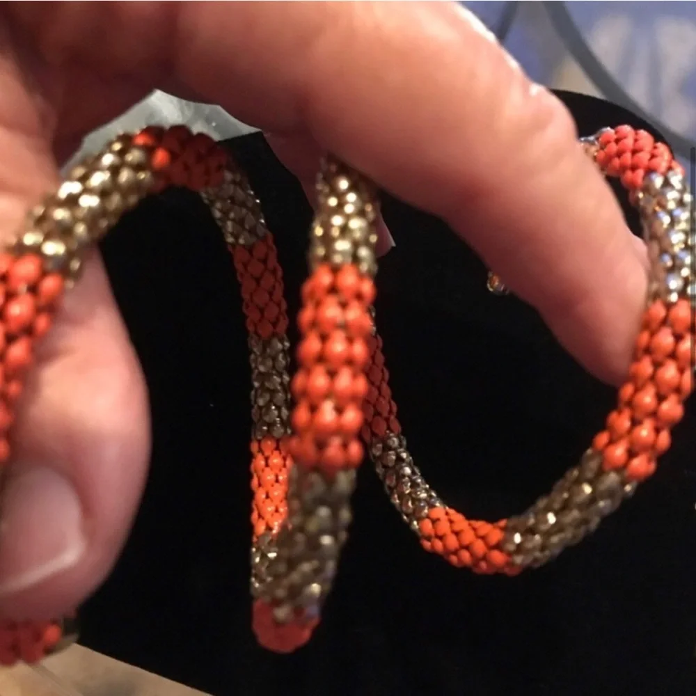 Coral and Gold Beaded Rope Bracelet